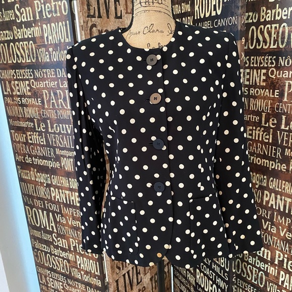 KASPER BLACK & WHITE pretty Polk o Dot Soft Jacket - Picture 1 of 10
